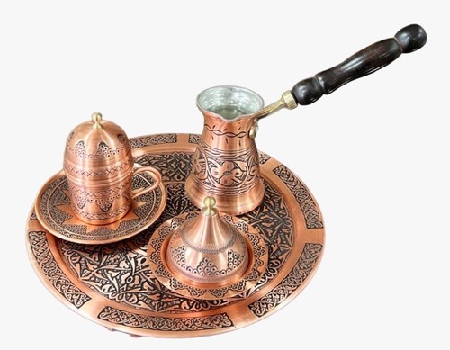 Turkish Coffee Expresso Coffee Cup & Saucer Set Copper & Porcelain - Picture 9 of 10