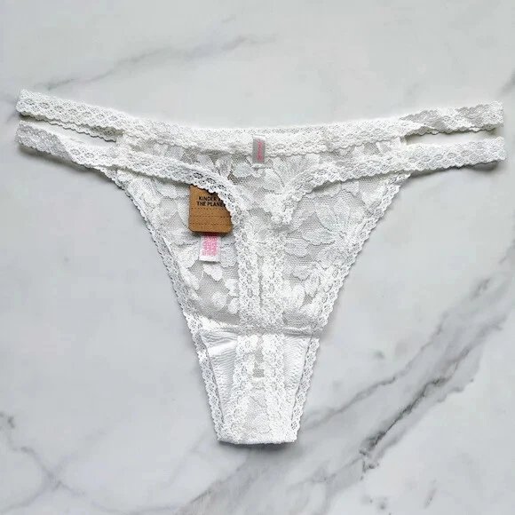 ROSA Victoria's Secret Clásico Encaje Tirantes Tanga Panty Blanco Coco M/L/XL Foto 3 de 4