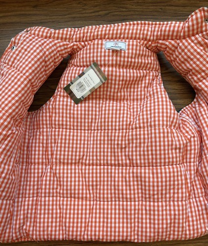 New CPC Classic Prep Youth XL Puffer Vest Green Orange Gingham Lined Quilted - Picture 2 of 4