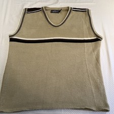 Vintage Cattivo Sweater Vest Beige Striped Men’s X-Large V-Neck Acrylic USA Made