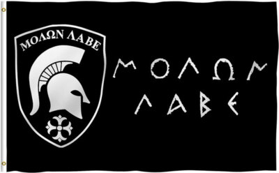 MOLON LABE FLAGGE 5' x 3' Kommen & Nehmen Sie sie altes historisches Griechenland griechisch-spartanisches Rennen