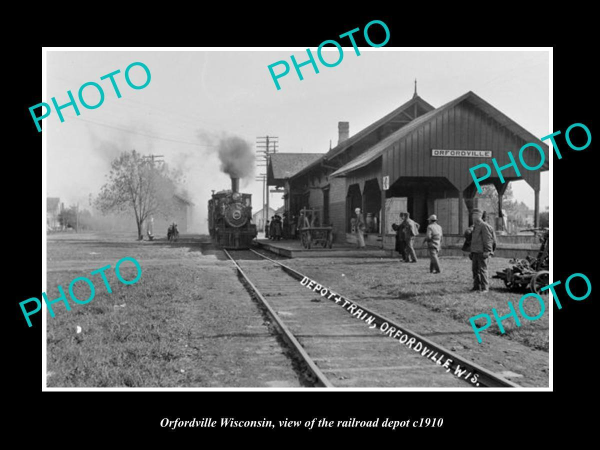 OLD POSTCARD SIZE PHOTO OF ORFORDVILLE WISCONSIN RAILROAD DEPOT STATION
