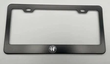 Laser Engraved Alfa Romeo Logo Black License Plate Frame Stainless Steel fit 