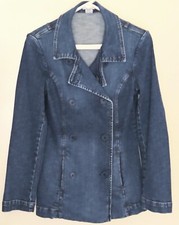 Charlotte Russe Double Breasted Denim Jean Jacket Duster Women's Medium Blue Vg