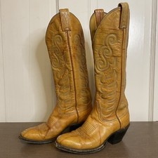 Vintage Tony Lama Cowboy Boots Banana Leather Size 5 B Handmade Black Label Gold