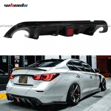 Rear Bumper Diffuser Lip W/ Brake Light For 14-17 Infiniti Q50 Gloss Black Style