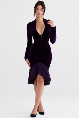 New House of Cb DAHNA DARK PURPLE VELVET CORSET DRESS Size S $269 | eBay