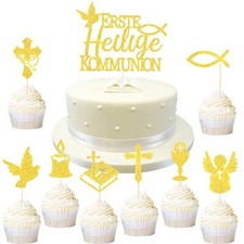 25 Erste Heilige Kommunion Tortendeko Kommunion Cake Topper Fische Kreuz Cu...