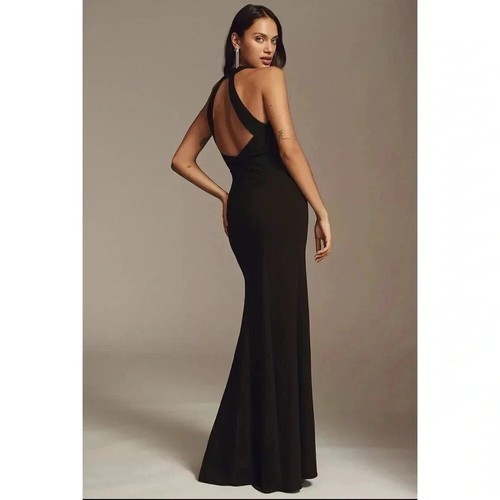 NWT Anthropologie BHLDN Montreal Juliana High Neck Side Slit Maxi Dress Black 8 - Picture 3 of 12