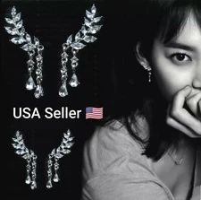 The New Fashion Jewelry Shining Crystal Leaves Earrings Women Double Drop Dangle