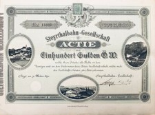 Gründeractie Steyrtalbahn 1891er  Emission 100 Gulden Kupons