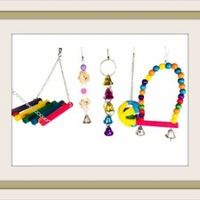 Pack 5 Bird Parrot Swing Chewing Love Birds Climb Toys Hanging Bell Bird Cage