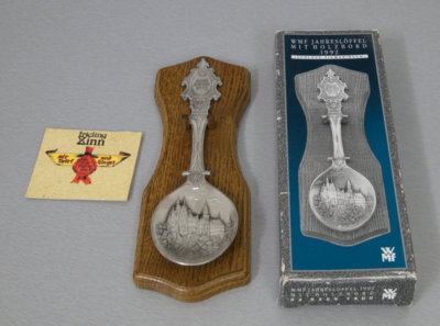 WMF annual spoon 1992 motif Sigmaringen Castle with wooden board limited edition