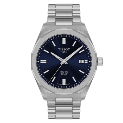 Tissot PRC 100 ブルー文字盤 Tissot PRC 100 Solar Blue Dial 39mm Steel Men's Watch