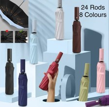 Extra Strength Umbrella foldable 24 Rods Fully Automatic Large UV Protect New