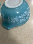 Vintage RARE Pyrex Amish Butterprint Cinderella Mixing Bowls Turquoise Set Of 2