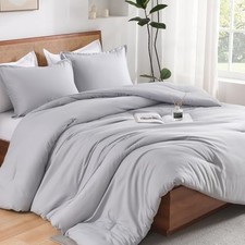 Silver Grey Full Size Comforter Set, 3 Pieces Boho Solid Fluffy Bedding