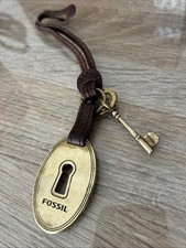 Vintage Brown Fossil Leather  & Brass Key Ring Bag Charm