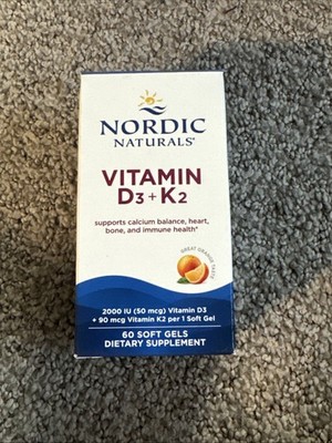 Vitamin D3 K2 Supplement 60 Soft Gels Orange Taste Nordic Naturals Synergistic