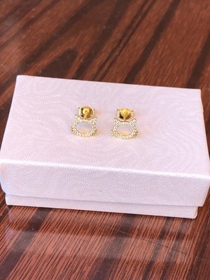 925 Sterling Silver CZ Gold Cat Stud Earrings Studs Dainty Tiny 8mm