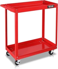 2 Shelf Steel Utility Cart 2 Tier Rolling Tool Storage Cart for Repair Shop Red