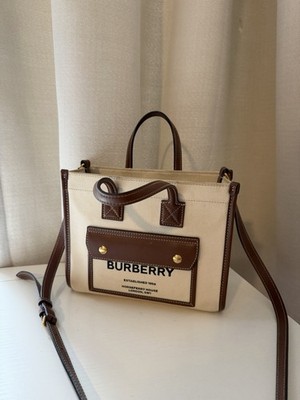 Burberry Mini Freya Tote Bag Canvas Horseferry 2Way Crossbody Authentic Women's
