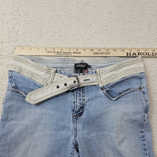 Vtg Rampage Jeans Juniors 13 Light Wash Low Rise Belted Flare Y2K Hip Hugger - Picture 4 of 18