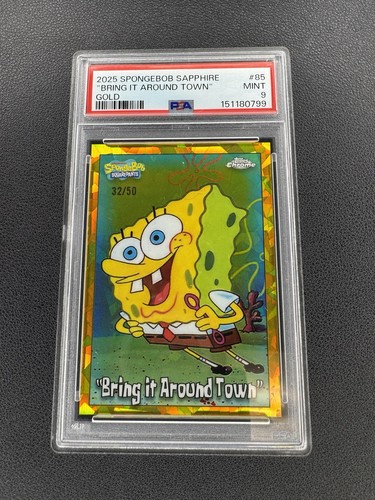 2025 Topps Chrome Sapphire Spongebob Gold /50 Bring it Around Town PSA 9 -HG