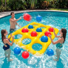 Pool Tic Tac Toe Game Set 12 Inflatable Balls Yellow Kids Adults Feyichi Toys