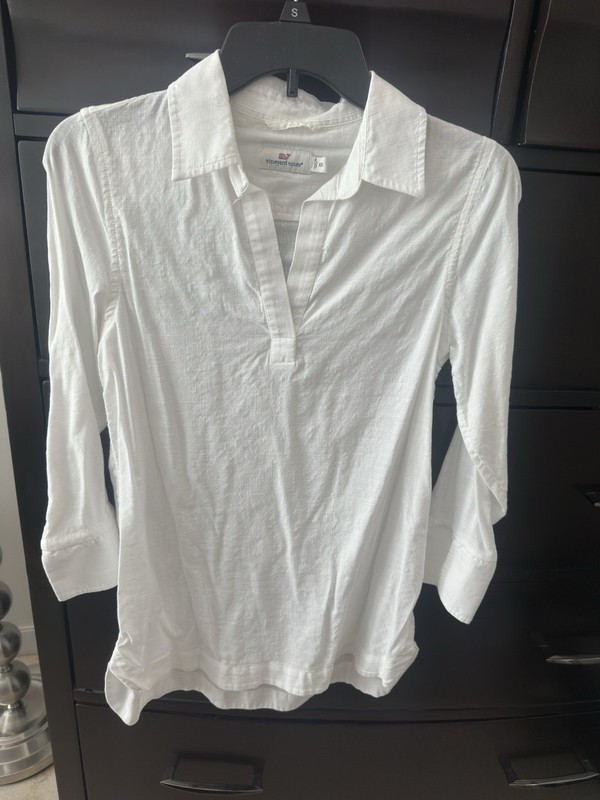 Vineyard Vines Womens  3/4 White Tunic Collared Top XXS-Cotton/Viscose Blend