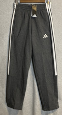 New ADIDAS 3 Stripe Mens Sz S Gray White Stitched Logo Fleece Sweat Pants