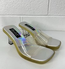VTG Mudd Iridescent Holographic Clear Slide Chunky Heel Sandals / Size 9.5