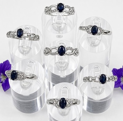Wholesale Lot 7 Pcs Natural Sapphire Stainless Steel Rings(316) Crystal 4x6mm