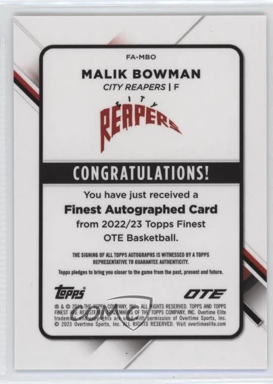 2022-23 Topps Finest OTE Overtime Elite Finest Auto Malik Bowman #FA-MBO Auto - Image 2 of 2