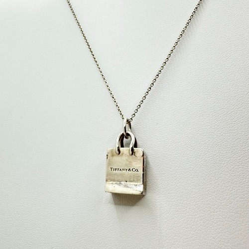 Tiffany & Co Peretti Sterling Silver Shopping Bag Pendant Necklace 925