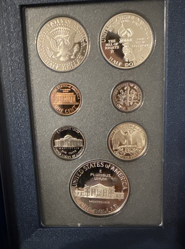 1993 Prestige Proof Set Bill of Rights Silver Dollar & half U.S. Mint Box & COA - 第 7/11 張圖片