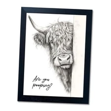 Funny - Rustic Farmhouse Wall Decor 10L" x 8W" Highland Cow Bathroom Wall Art