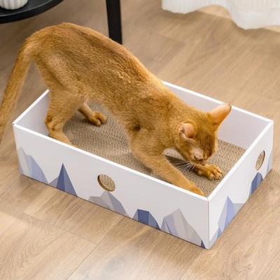 Conlun Katzen Kratzbrett mit Box, Großes Kratzmöbel, Beidseitige Kratzpappe für