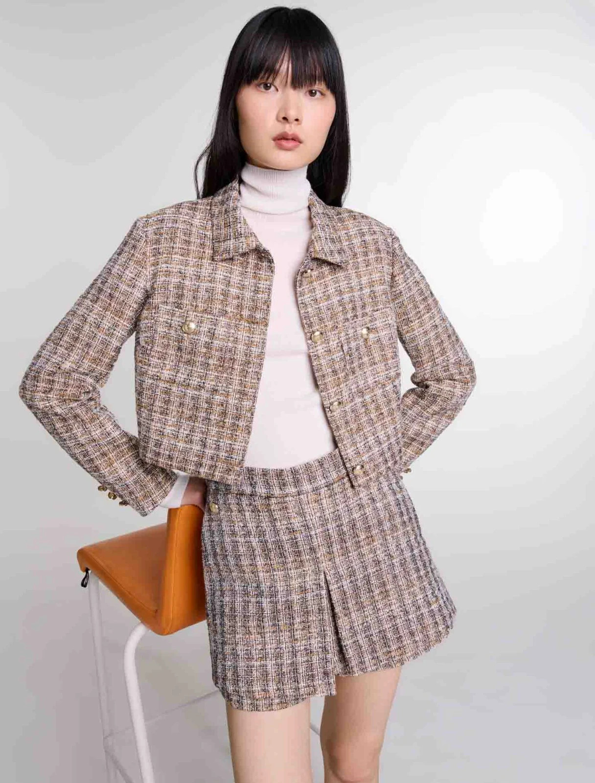 New Maje Short Tweed Brown Jacket Size 40