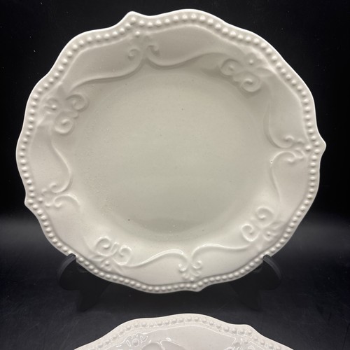 Set Of 4 The Pioneer Woman Linen Paige Scalloped Rim 8” Dessert / Salad Plates - Picture 3 of 6