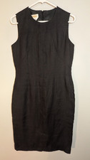 Talbots Black Linen Sheath Dress Zip Round Neck Sleeveless Knee Length 6