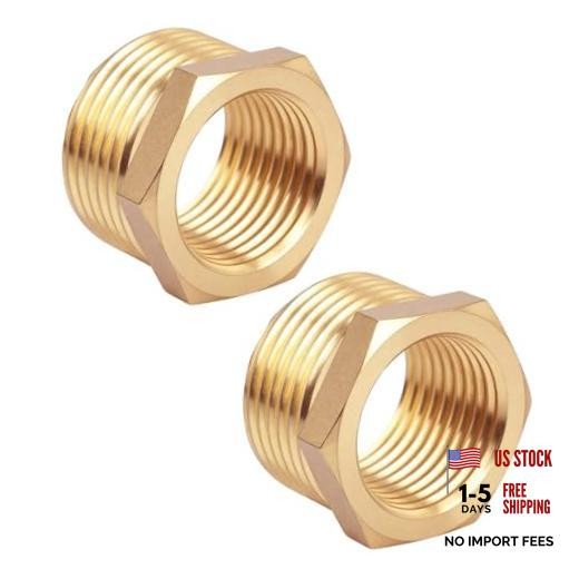 2 Pack 3/4" NPT Male x 1/2" NPT Female Pipe Fitting Adapter, Brass Reducer Hex