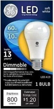 GE A19 E26 Medium LED Bulb Soft White 60 Watt Equivalence 1 pk