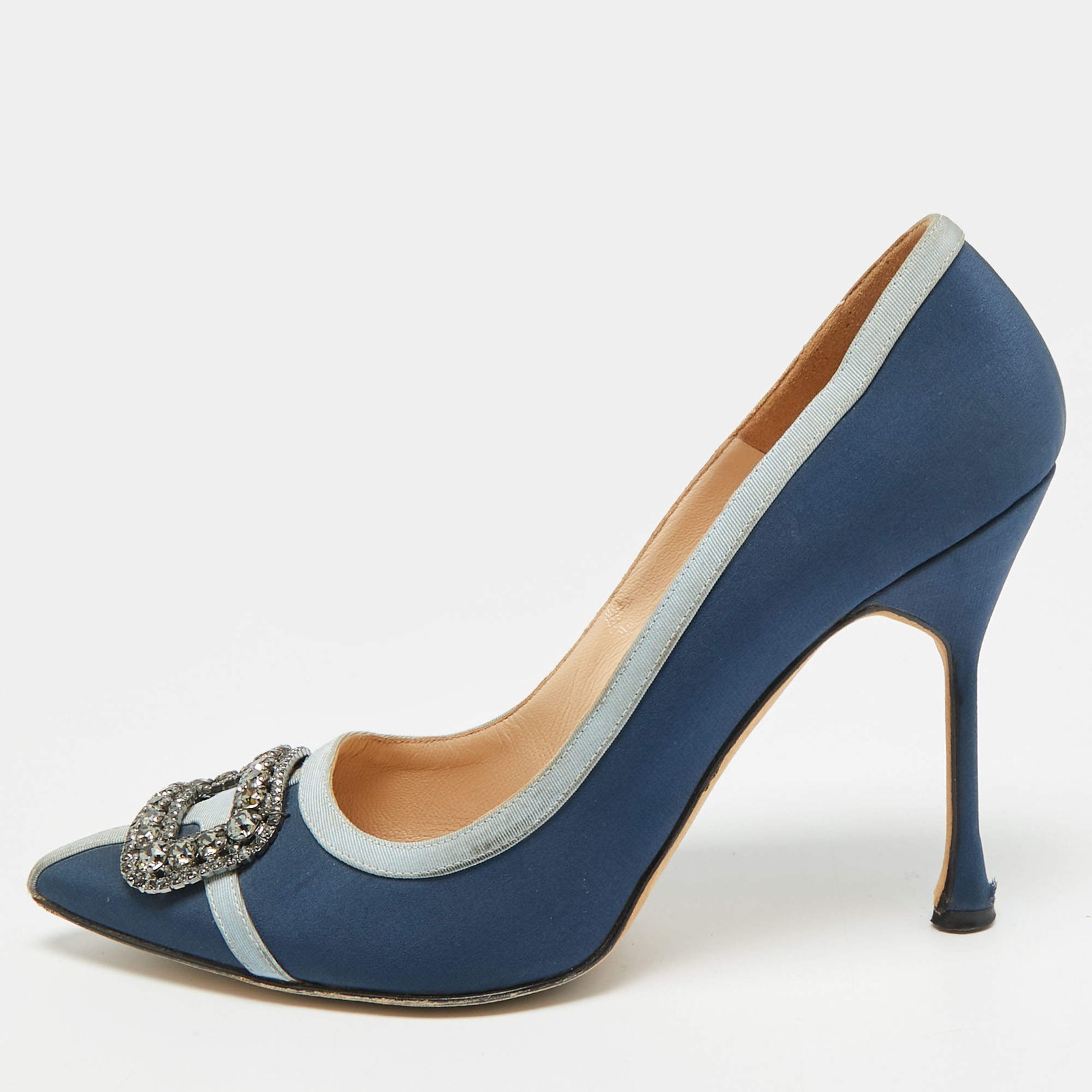 Manolo Blahnik Gotrian Size 41 Blue Fabric Crystal Embellished Pumps