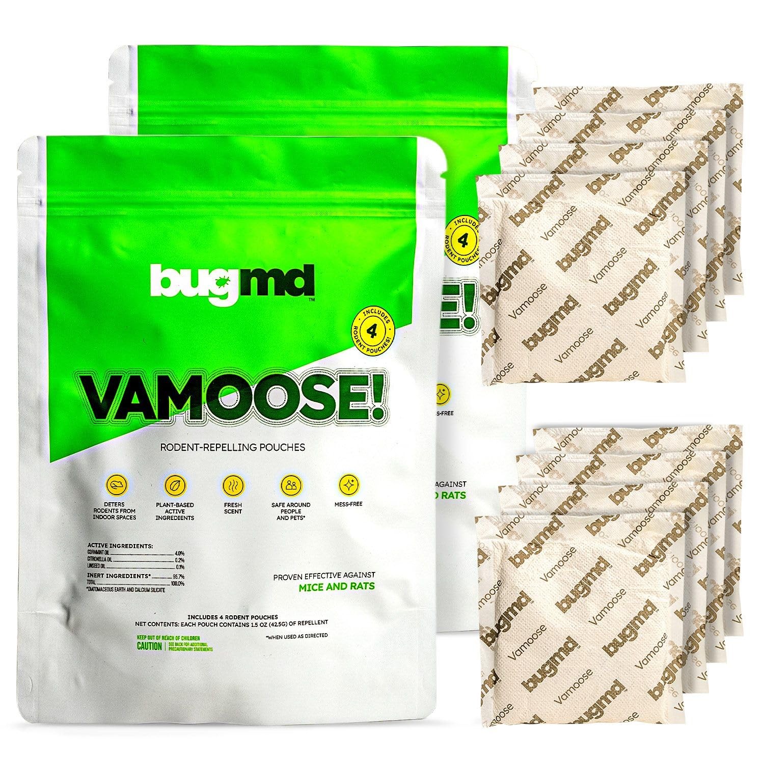 Vamoose, Rodent Pouches, Plant-Powered Rat, Works Anywhere 2 Pack, 8 Pouches