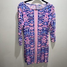 Lilly Pulitzer Marlowe Iris Blue Werk It Shirt Dress Pima Floral Women's Small S