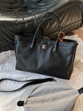 CHANEL Executive Cerf Black Leather Tote Bag Top Handle Shoulder Bag Silver HW