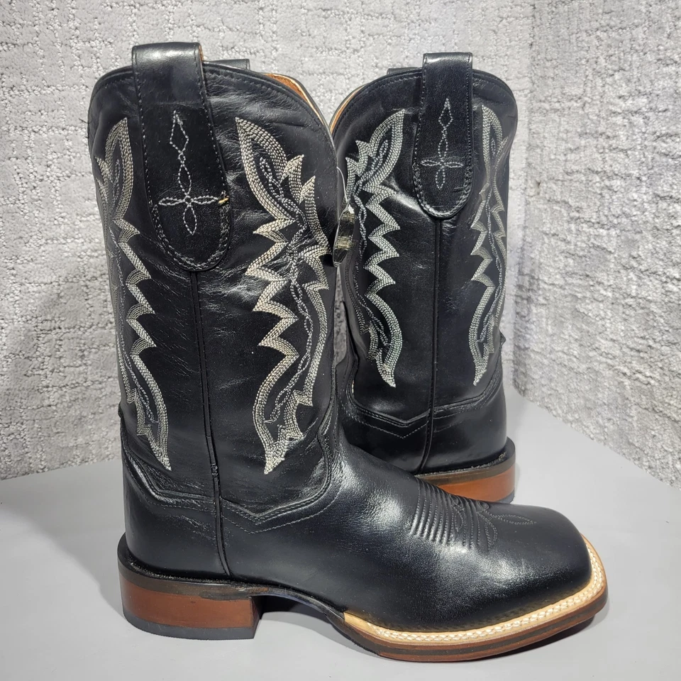 Botas Dan Post Boerne Para Hombre Talla US 7D Cuero Negro Bordado Puntera Cuadrada. Foto 4 de 4