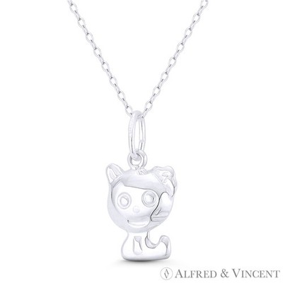 Lächelnde Cartoon Katze Tier Charm hohle Halskette Anhänger in .925 Sterlingsilber