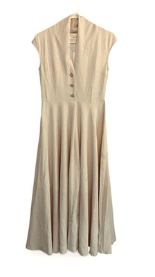 S) NWT  BABEYOND Cream Textured Fit & Flare MIDI Shirtdress First Lady Style